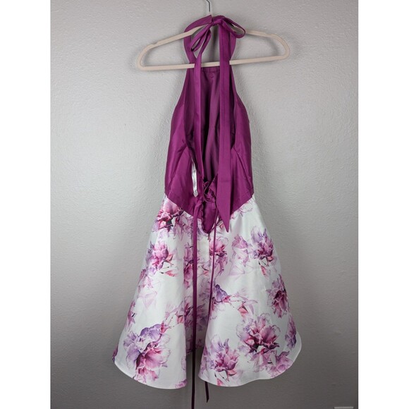 Ellie Wilde Dress Womens 12 Purple Floral Halter Prom - Picture 2 of 9